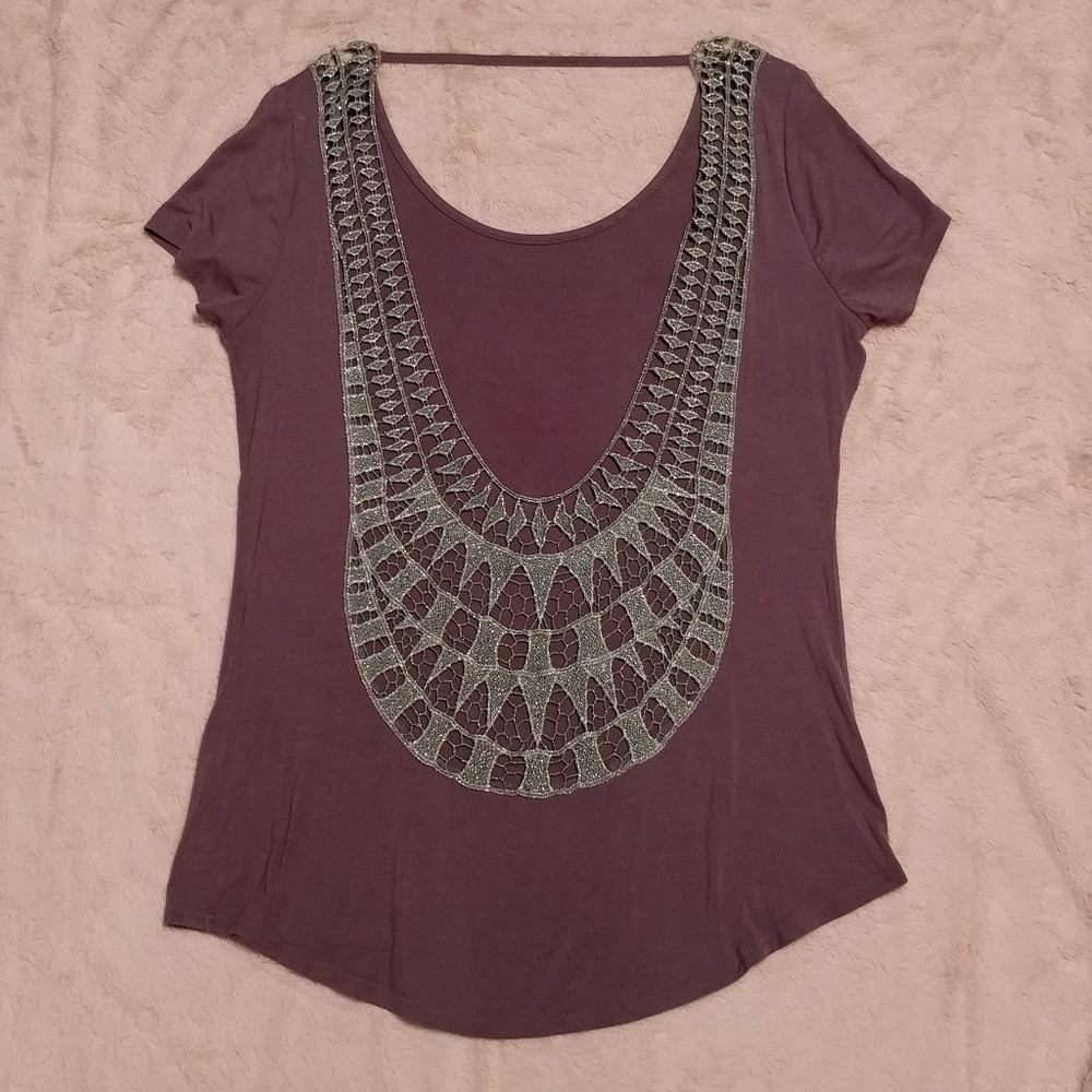 BKE Red Lace Trimmed Open Back Top